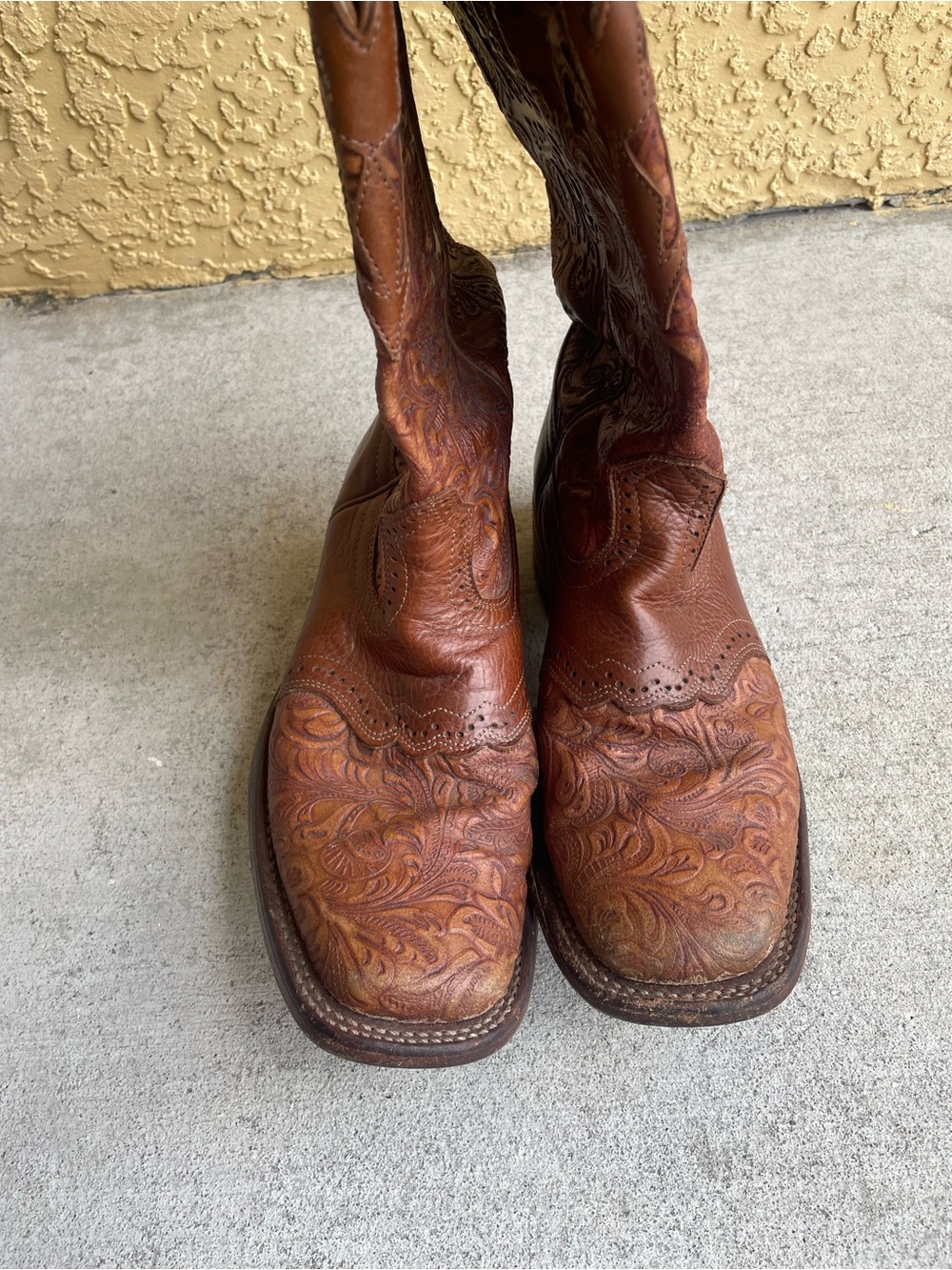 Boulet Brown Leather Tooled Floral Cowboy Boots 8C 2015 Western Festival Cowgirl - Picture 6 of 7